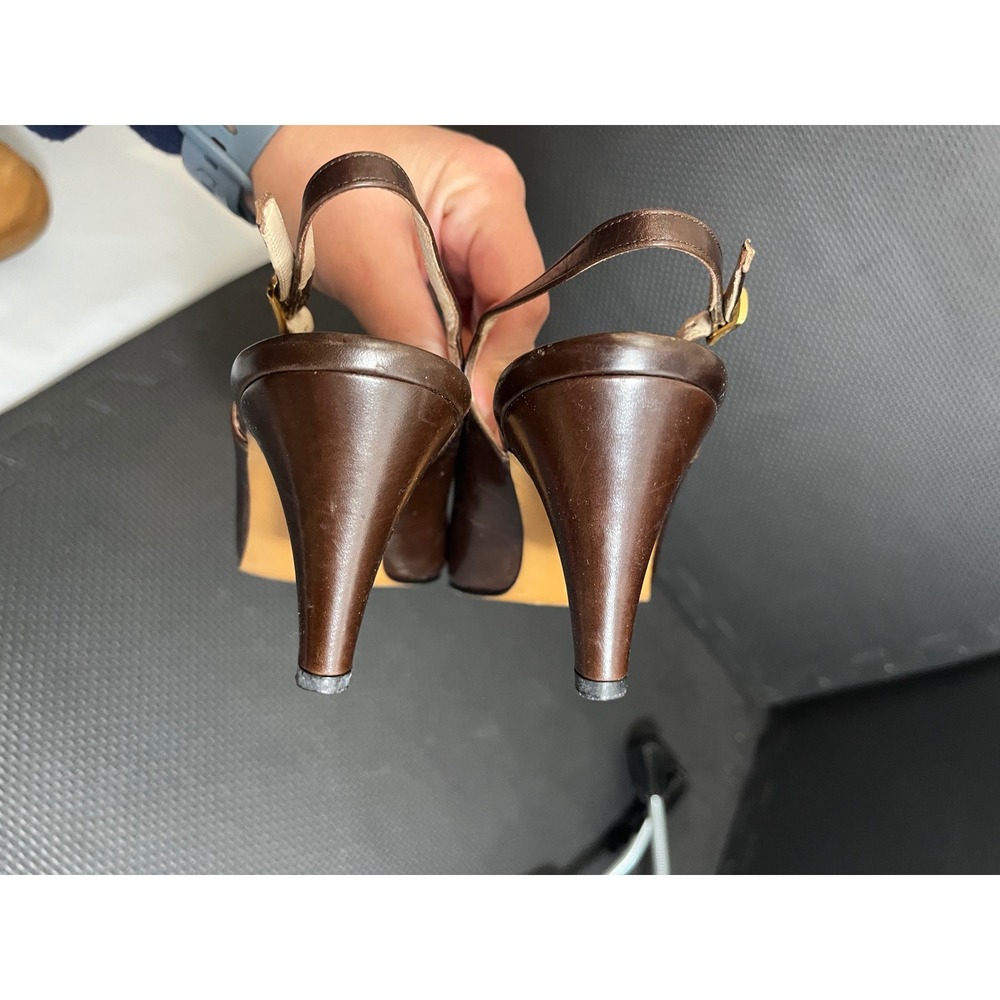 Vintage Salvatore Ferragamo Brown Kitten Heel Leather Pumps Brown Sz 7 AA Narrow - Picture 9 of 10